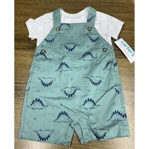 Carter's 9M Bib Overall‎ Shorts & Shirt Set Dinosaur NEW Gift Baby Shower